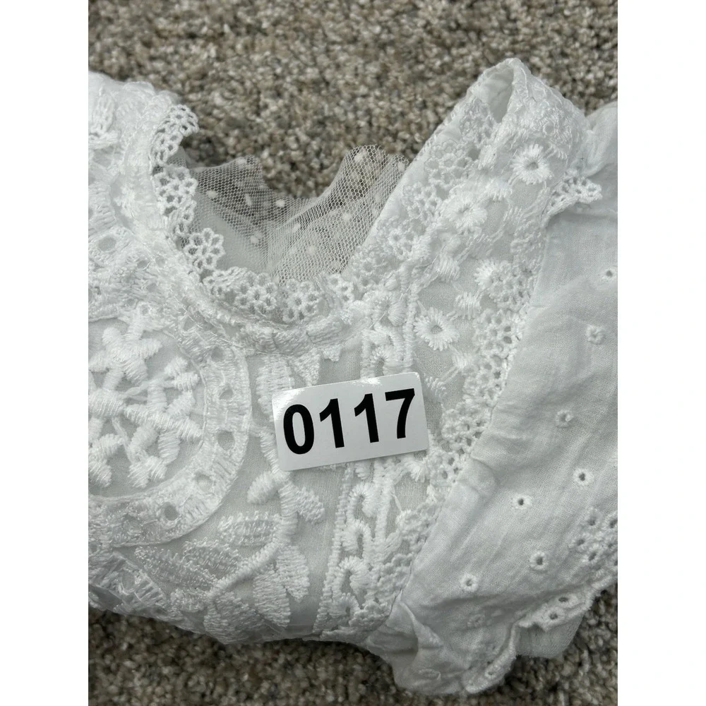 Romper Skirt Tul Size 0-3‎ Months White Button Sleeveless #0117